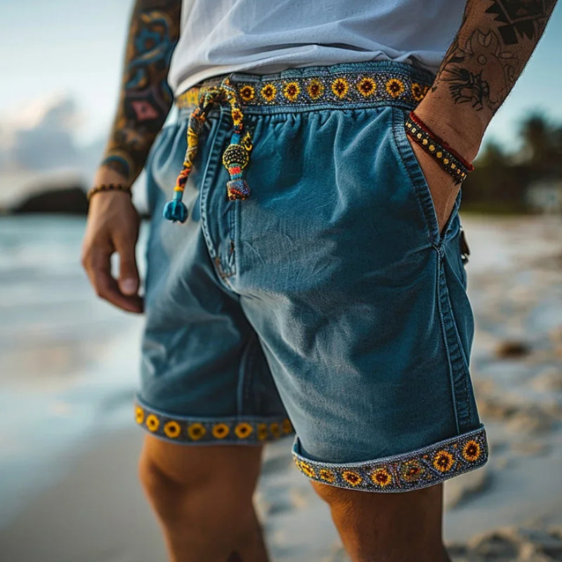 Shorts Décontractés à Motifs Vintage de Style Street Art pour Vacances