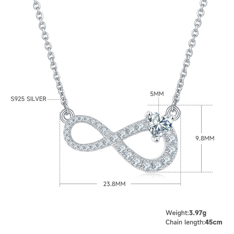 Collier Infini 45cm en Argent Sterling S925 3,9g avec 29 Pierres Moissanite Pavé