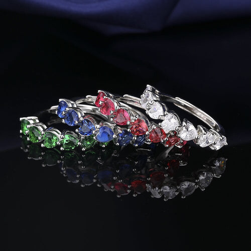 Bague Ajustable en Cuivre en Forme de Cœur avec Zircon Coloré Brillant pour Femmes