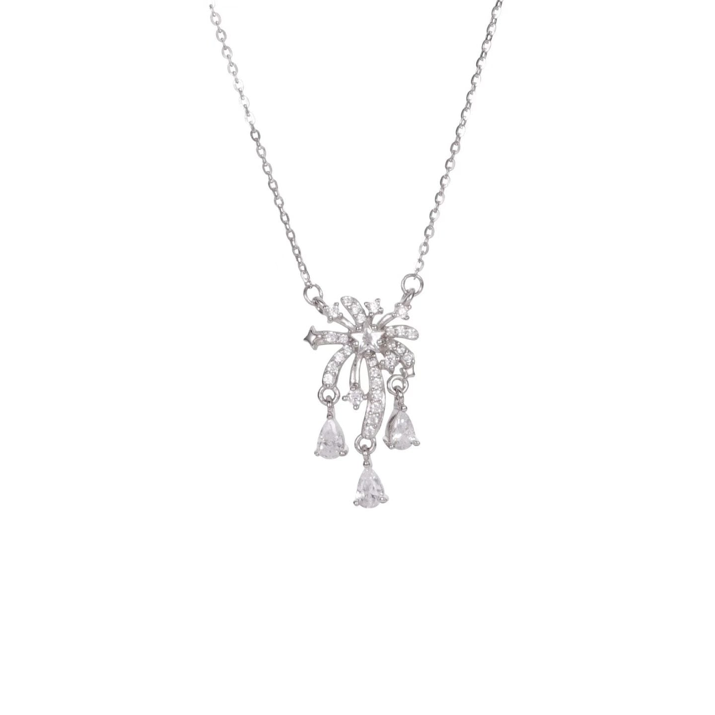 Collier goutte de larmes étincelant en argent sterling 999 avec zircone cubic, style délicat de luxe, idéal cadeau anniversaire et fêtes