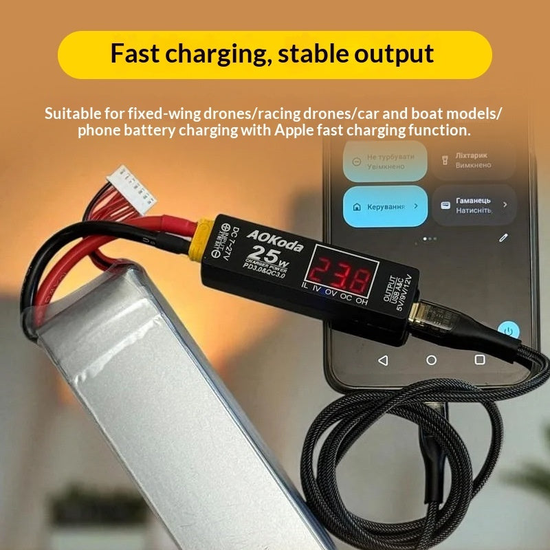 Chargeur de batterie pour drones FPV à voilure fixe avec adaptateur XT60 vers USB pour recharge rapide