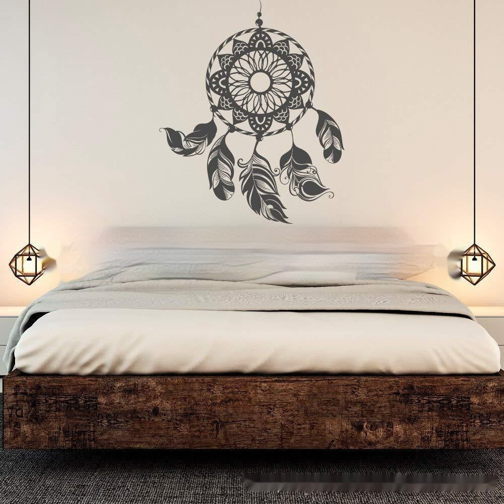 Stickers Muraux Motif Mandoline avec Fleurs et Plumes au Vent 56x46 cm PVC