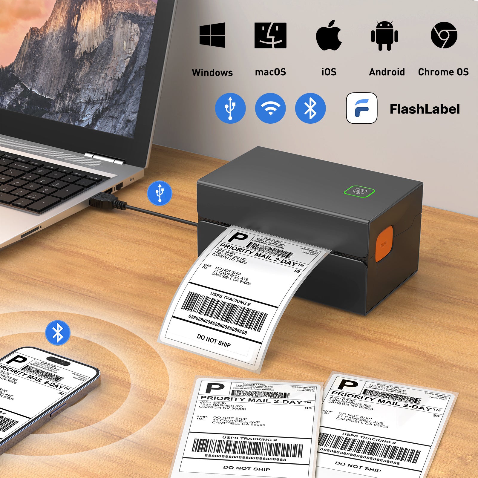 Imprimante Thermique Express à Feuille Faciale Unique avec Interface USB et Design Moderne Noir