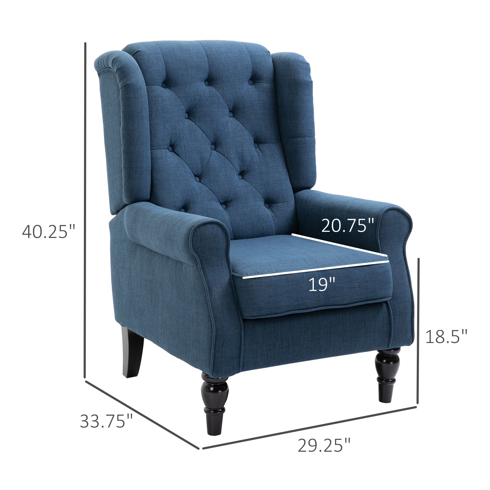 Fabric Tufted Club Accent Chair with Wooden Legs, Blue