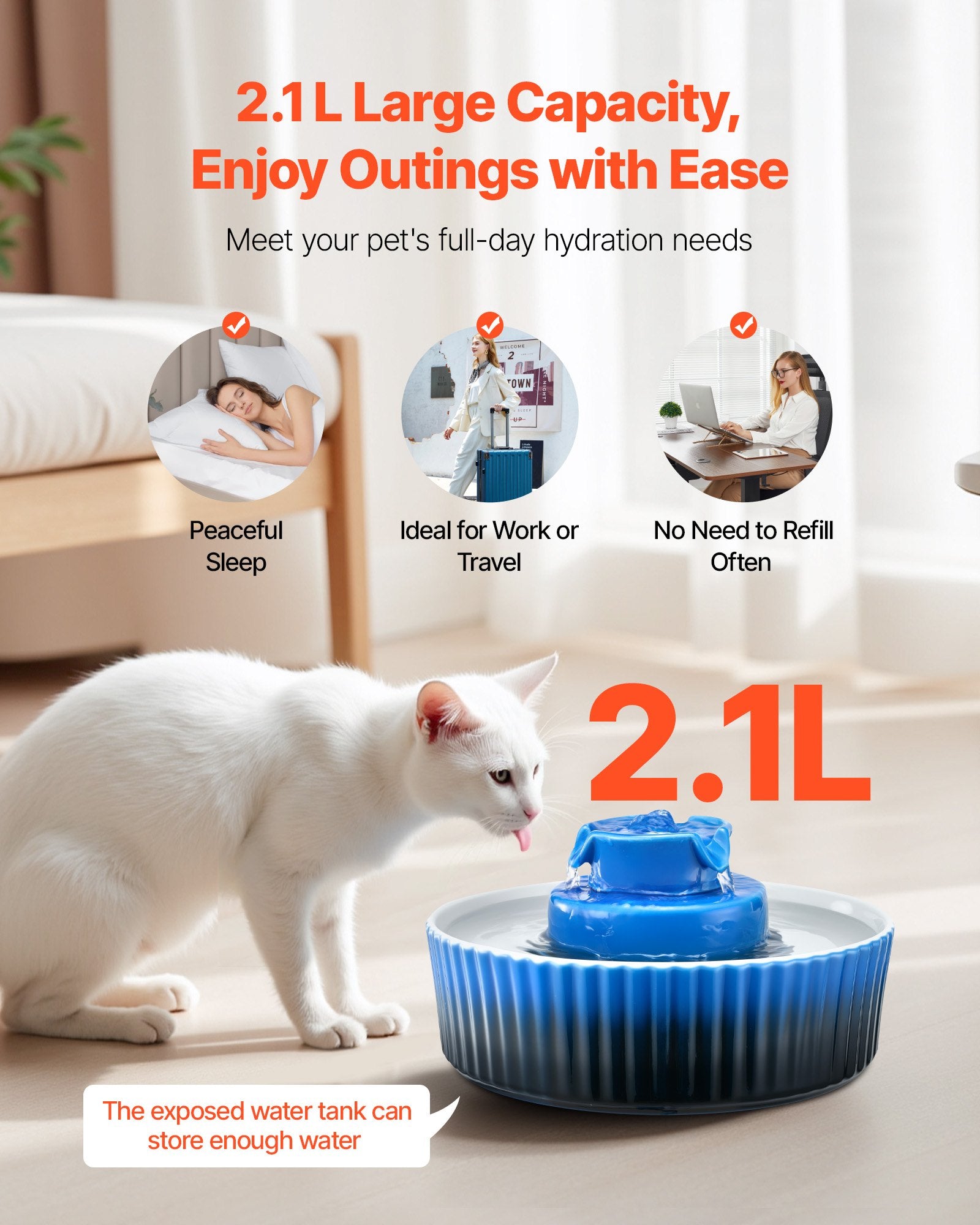Fontaine à eau en céramique pour chat 2,1 L/71 oz Cupcake pour chats et chiens