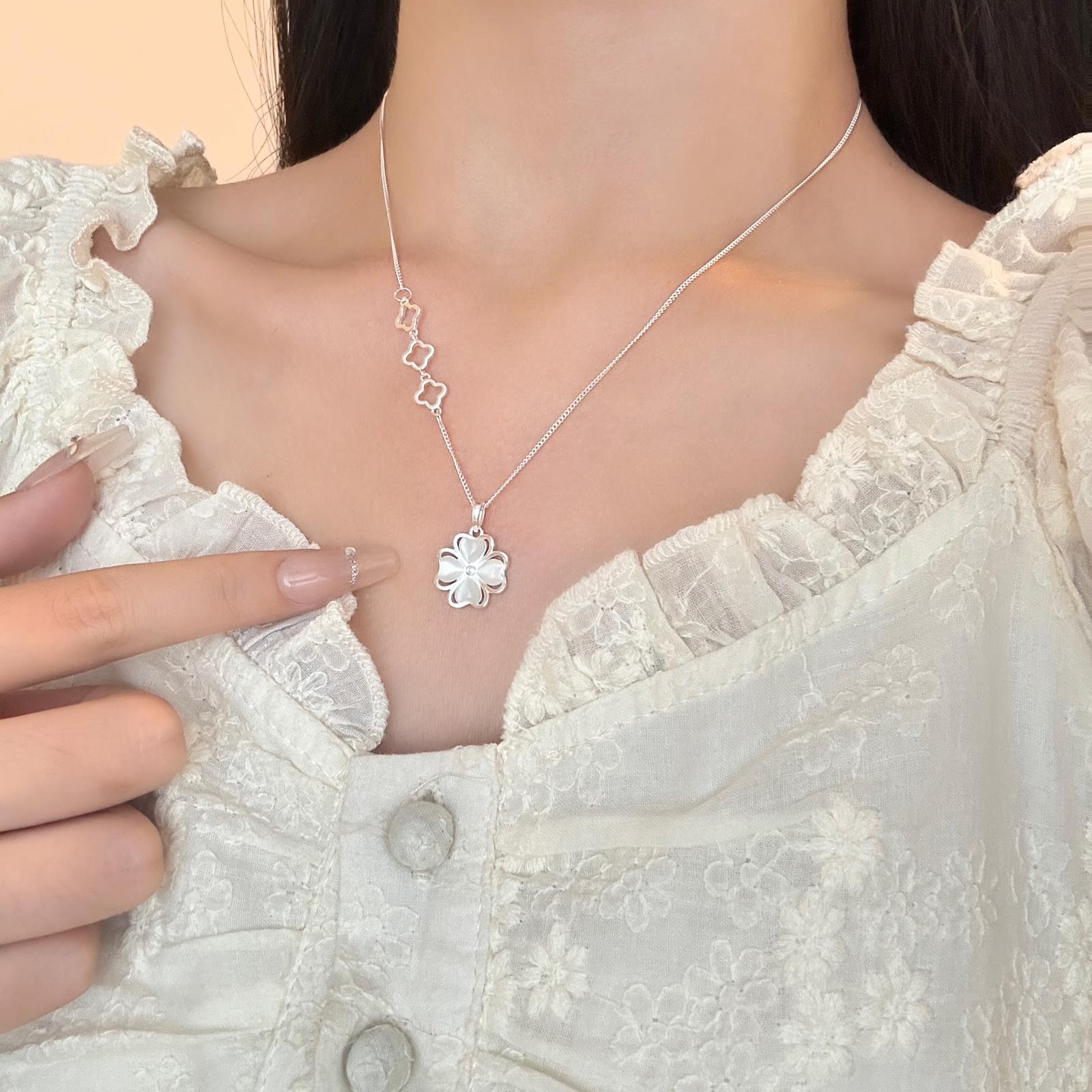 Collier pour femmes en argent sterling S999 avec pierre œil de chat, chaîne élégante polyvalente pour la clavicule