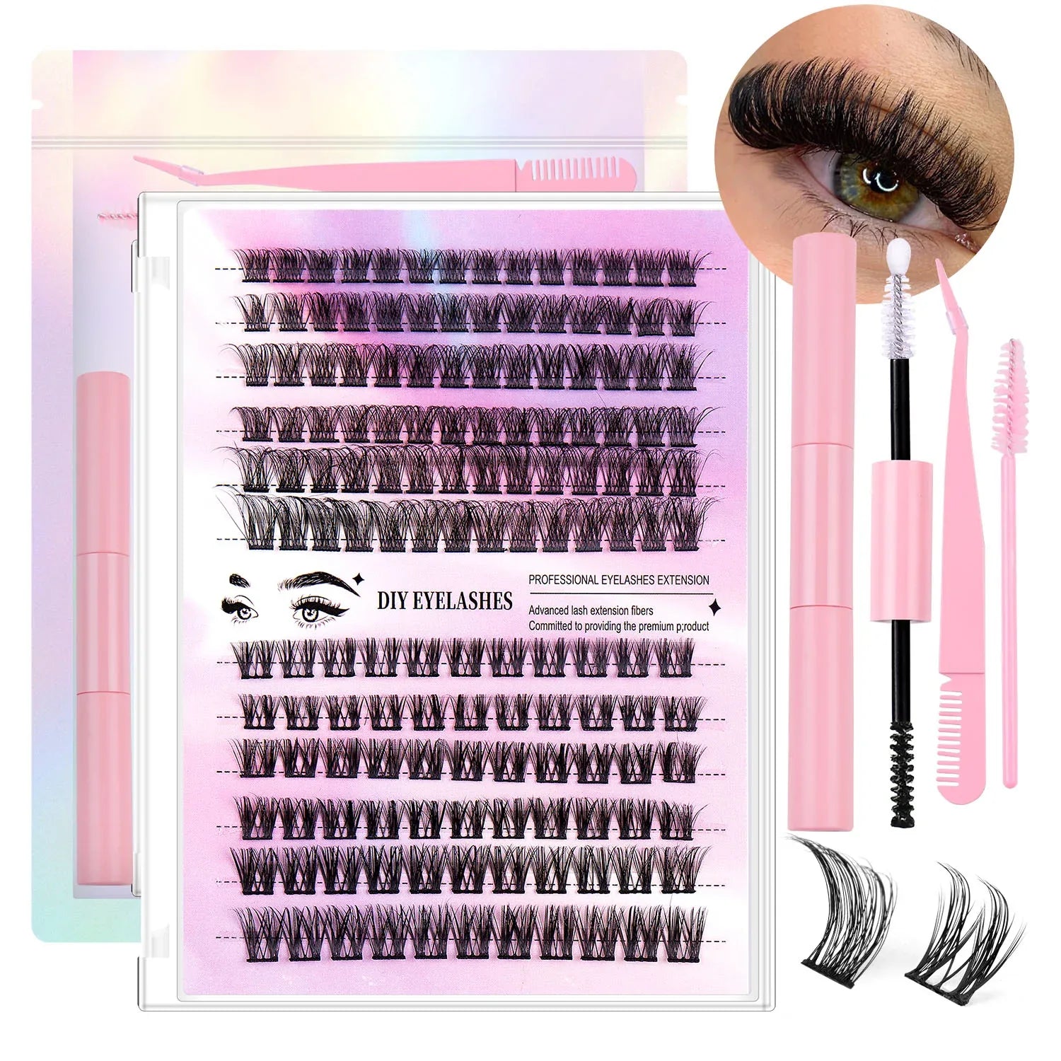 12 Rangées de 150 Extensions de Cils en Groupes pour un Regard Intense et Sublimé