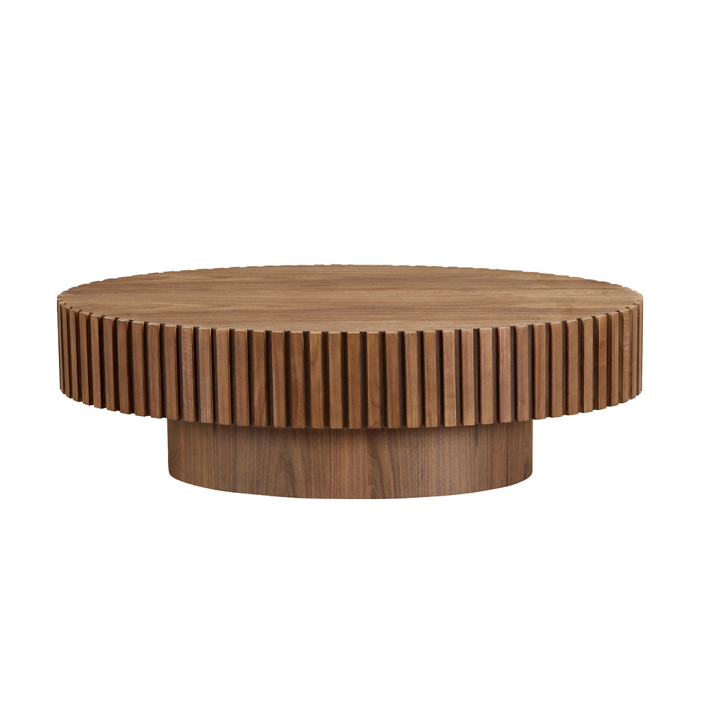 Modern Handcraft Drum Coffee Table Length 43.7 Inch Ellipse Coffee Table For Living Room,Oval Small Coffee Table With Sturdy Pedestal,Walnut MDF