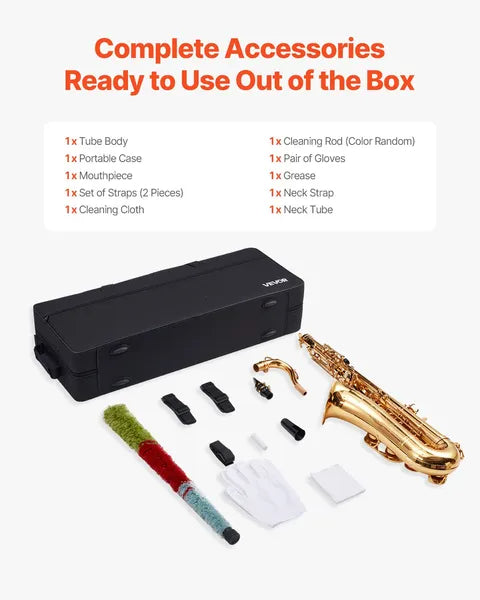 VEVOR Tenor Saxophone, B Flat, Professional Brass Saxophone Beginner Kit With Carrying Case, Mouthpiece, Straps, Cleaning Cloth, Gloves, Neck Strap, 23 Keys Tenor Sax Kit, For Beginners Students, Gold