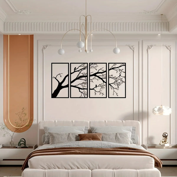 CIFbuy Moderne Aluminium Branche Morte et Oiseaux Volants – Ensemble de Quatre Pièces d’Art Muraux Thème Nature Minimaliste Décoration Intérieure Cadeau de Vacances (TikTok, Service de Ramassage Temu)