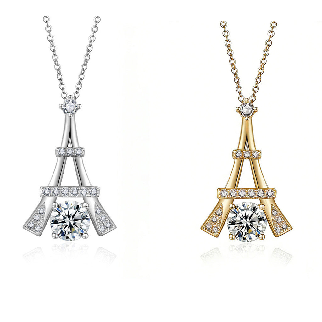 Collier Tour Eiffel en Argent Sterling S925 Moissanite 1ct Couleur D VVS1, Plaqué Or Platine, 45cm, Certifié GRA, Coffret Cadeau