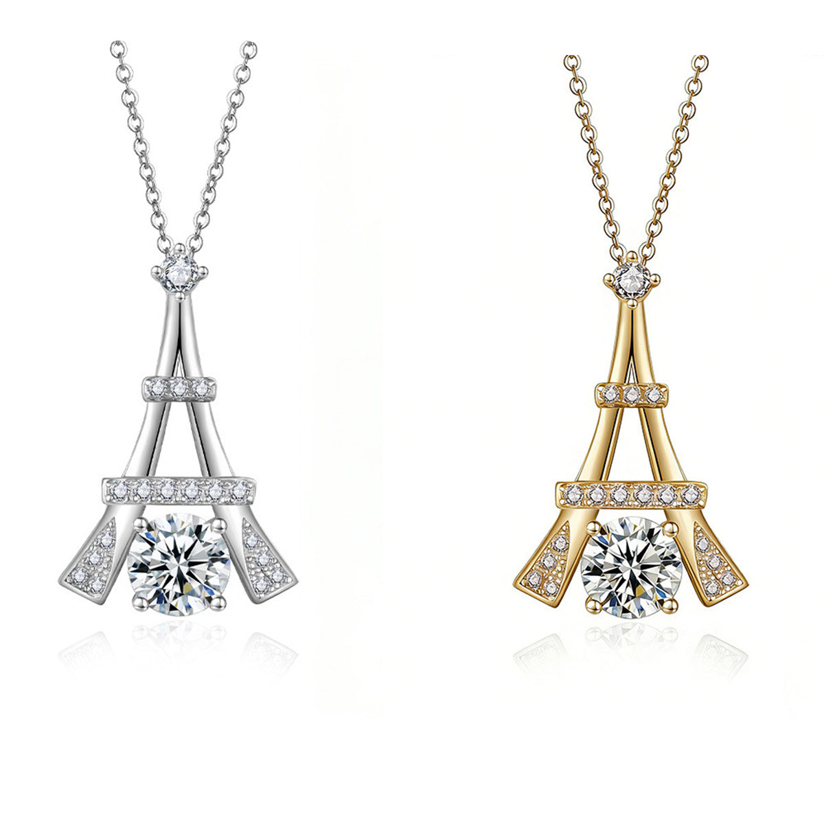 Collier Tour Eiffel en Argent Sterling S925 Moissanite 1ct Couleur D VVS1, Plaqué Or Platine, 45cm, Certifié GRA, Coffret Cadeau