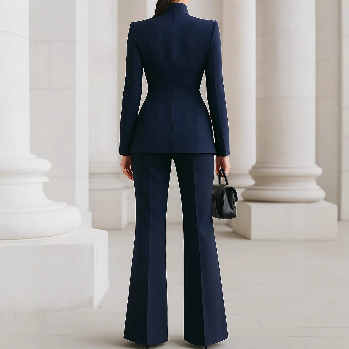 Ensemble Deux Pièces Costume Petit avec Poche et Bouton Unique Manche Longue