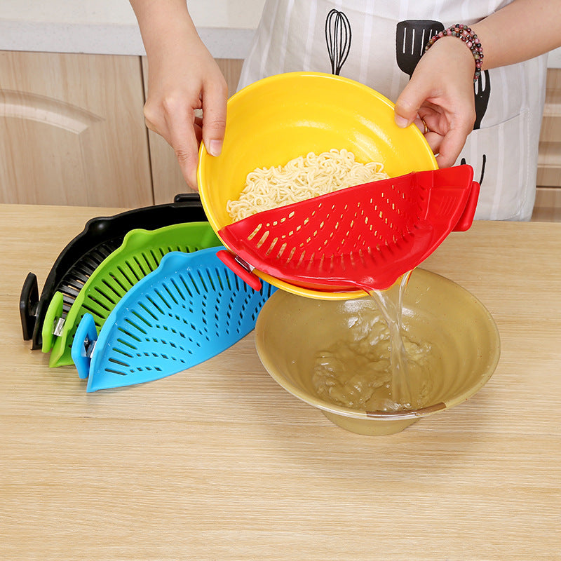 Entonnoir créatif en silicone avec clip pour casseroles, poêles et bols, passoire et égouttoir à riz, filtre à huile, adaptable à toutes tailles de casseroles