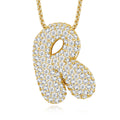 Collier Initiale en Lettres Bulles Plaqué Or S925 13,4g avec Pendentif Moissanite D Couleur VVS1 Certificat GRA, Coffret Cadeau Bijoux Solides A-Z