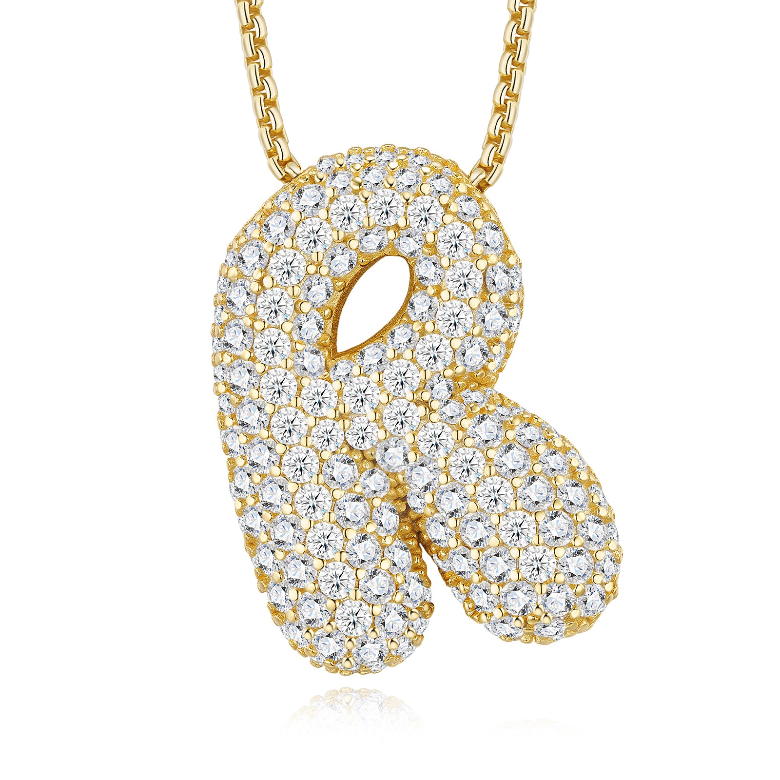 Collier Initiale en Lettres Bulles Plaqué Or S925 13,4g avec Pendentif Moissanite D Couleur VVS1 Certificat GRA, Coffret Cadeau Bijoux Solides A-Z