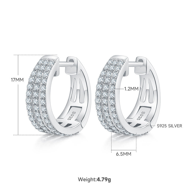 Boucles d’oreilles créoles Moissanite triples rangées en argent sterling S925 4,8g 17mm plaqué platine avec certificat GRA coffret luxe