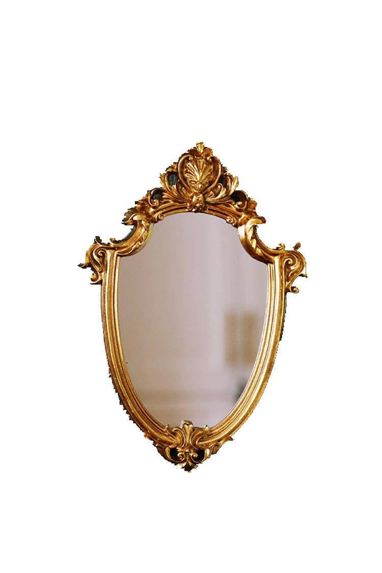 Miroir de maquillage creux en or vintage embossé