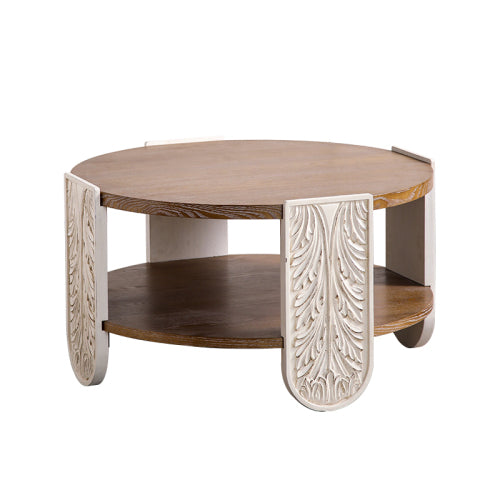 Table Basse en Bois Sculpté, Table d'Appoint Rétro Avec Rangement à Double Couche, Petite Table d'Accueil Pour Salon, Table de Chevet de Style Palais Pour Petits Espaces