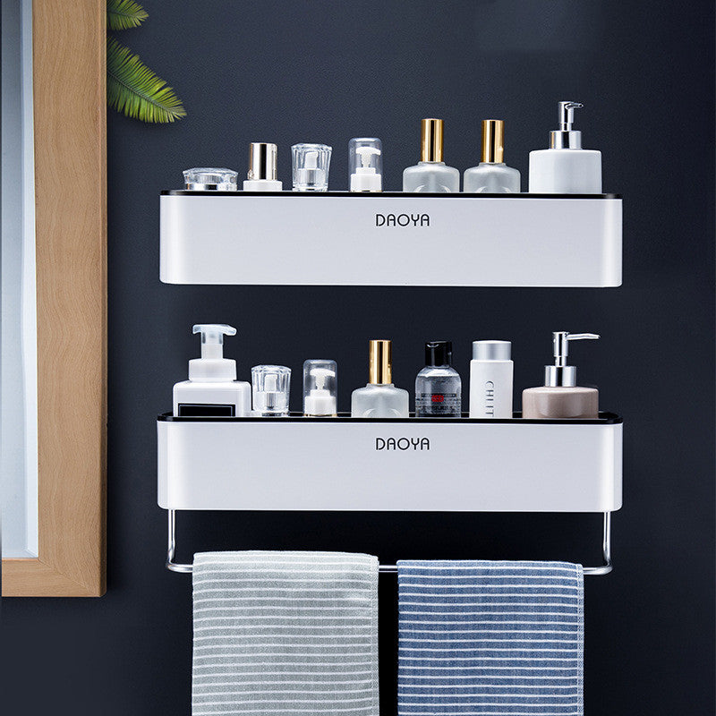 Étagère murale pour salle de bain en plastique sans perçage, finition polie, rangement polyvalent