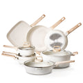 Ensemble de casseroles et poêles antiadhésives 19 pièces, batterie de cuisine granit, compatibles induction, kits de cuisson pour RV, avec poêles à frire, casseroles, sauteuse, couvercles en verre trempé et protections de poêle, blanc