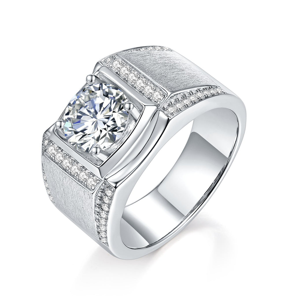 Bague Homme Moissanite 1 ou 2 Carats Argent S925 Large Finition Brossée