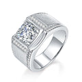 Bague Homme Moissanite 1 ou 2 Carats Argent S925 Large Finition Brossée