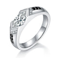 Bague Homme 1CT S925 Argent Sterling Marquise Moissanite, Argent Platine, Accents Pierres Noires