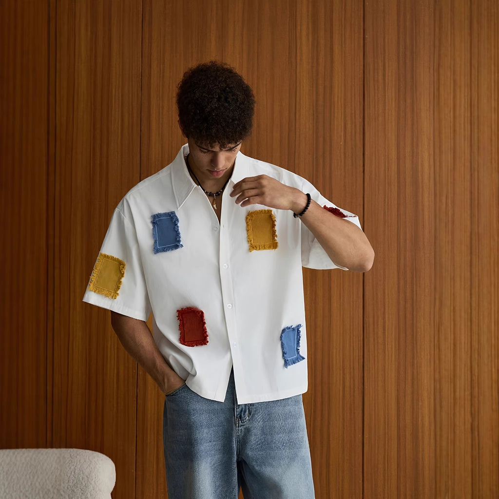 Chemise décontractée pour homme à manches courtes avec contraste de couleurs
