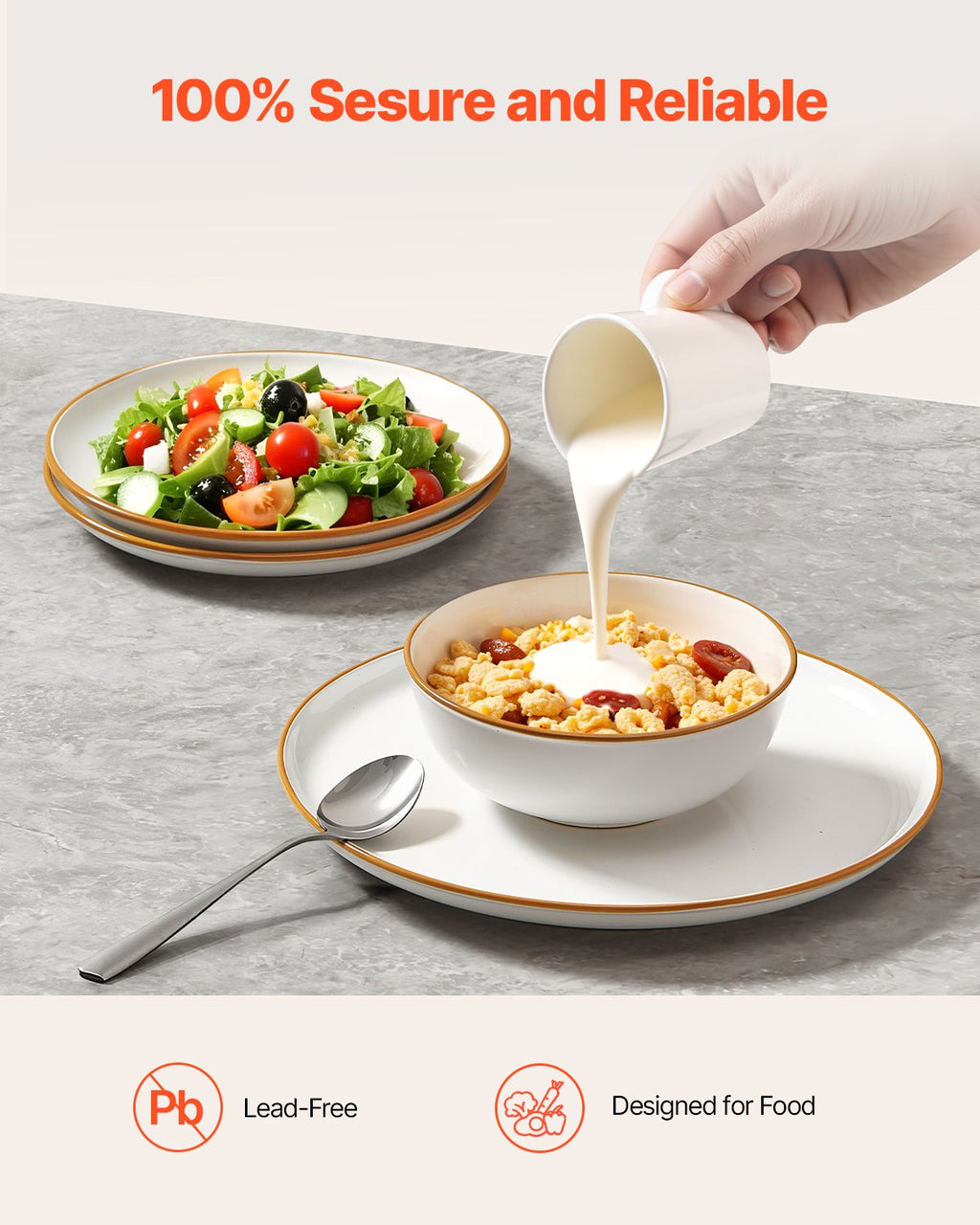 Ensemble de vaisselle, service pour 4 personnes, ensembles d'assiettes et de bols ronds, vaisselle en céramique résistante aux rayures, plats de cuisine adaptés au lave-vaisselle et au micro-ondes, pour dessert, salade, soupe, pâtes, blanc