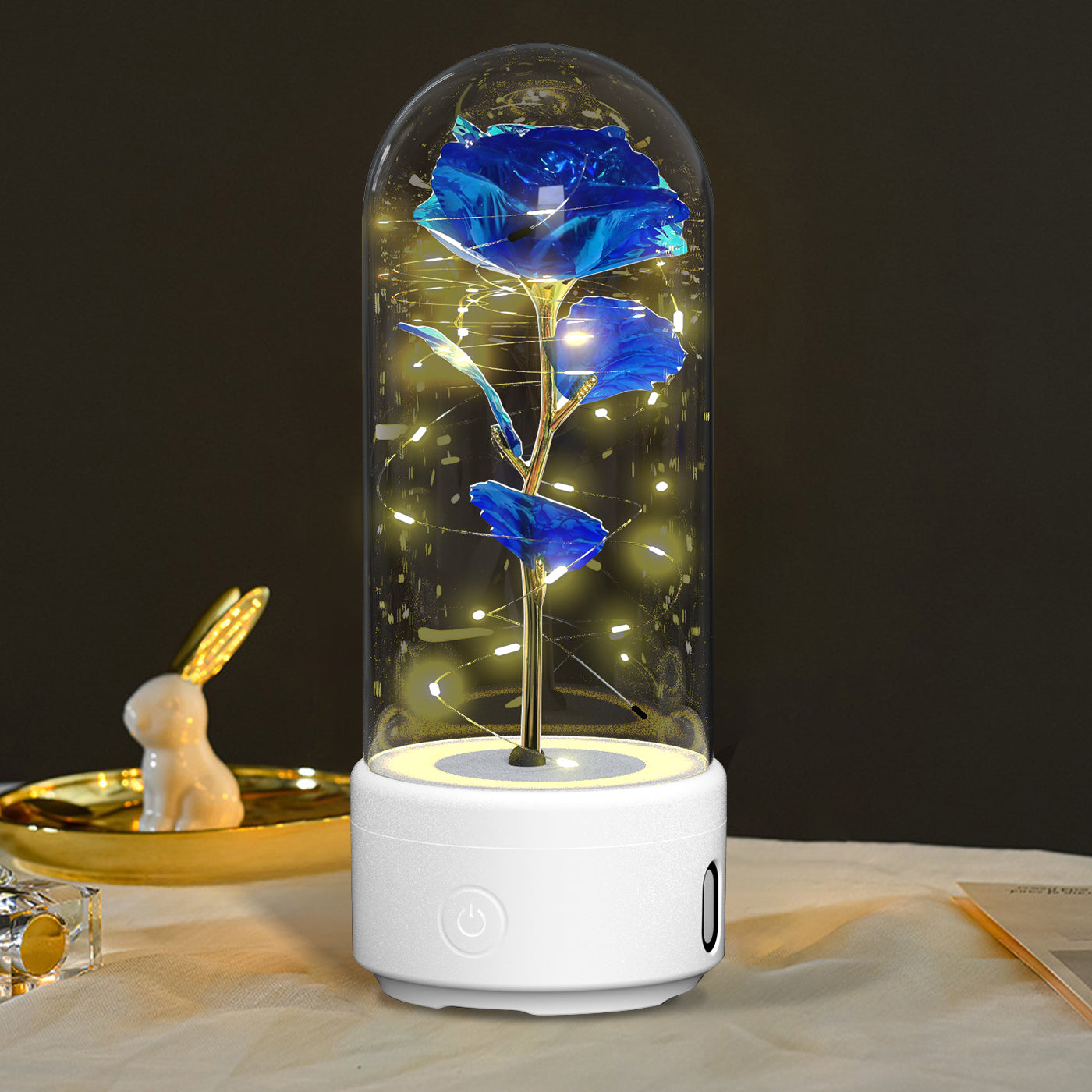 Lampe LED 2 en 1 Créative Rose Éternelle et Enceinte Bluetooth, Cadeau Saint-Valentin - IVOIRART.COM