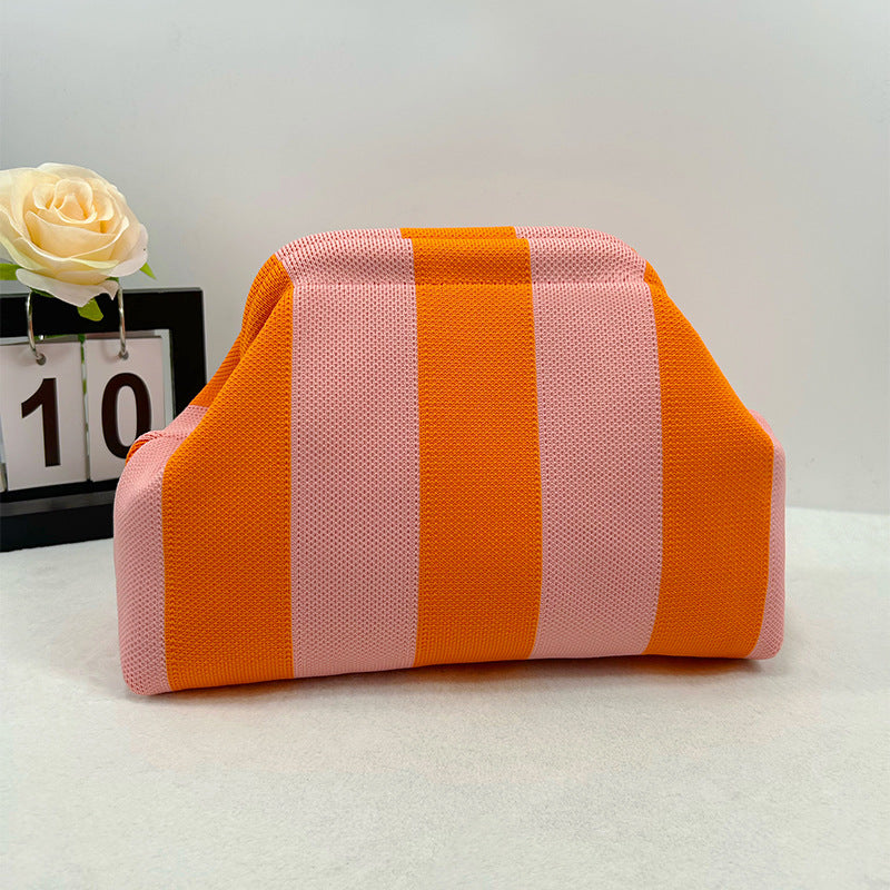 Sac Tricoté Femme à Rayures - Pochette Élégante Sans Bandoulière, 30x22x9 cm