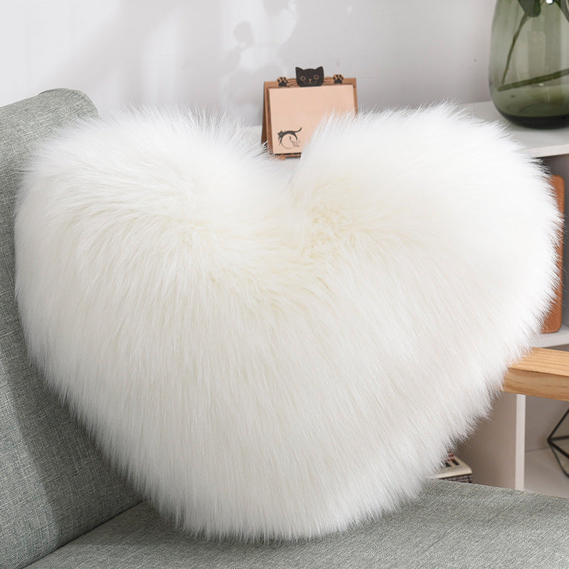Coussins décoratifs en forme de cœur, housse longue en peluche moelleuse blanche