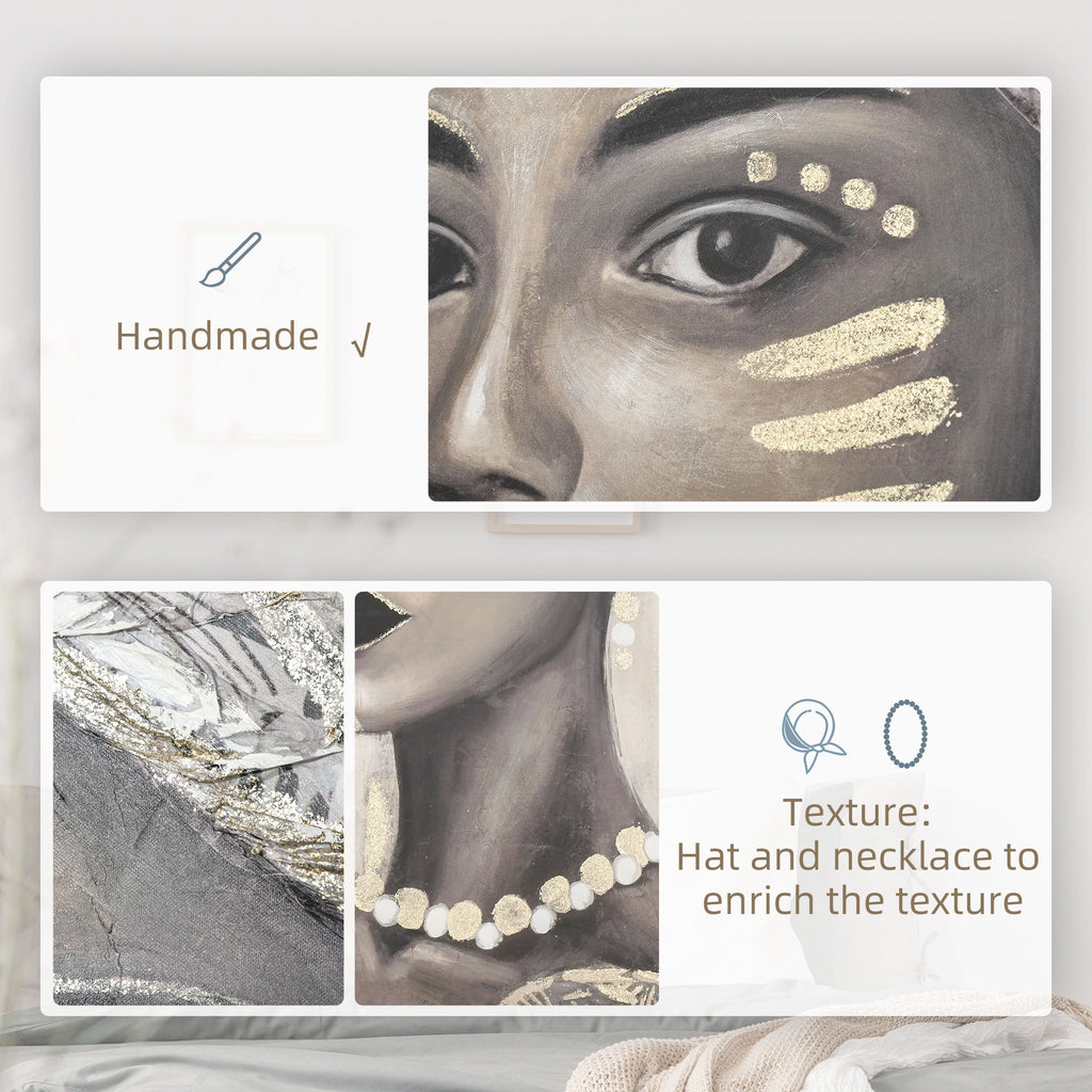 Art mural sur toile peint à la main pour salon chambre, peinture femme africaine dorée, 39,25" x 31,5"