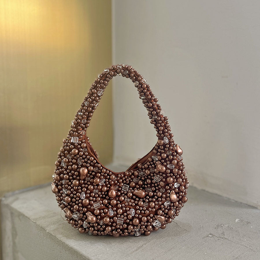 Sac tissé polyvalent rétro texturé en perles de cristal pour un style décontracté