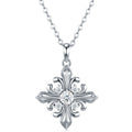 Collier Croix Fleur en Argent Sterling S925 avec Moissanite 0,3 ct D Couleur VVS1, 40 cm, Plaqué Platine, Certifié GRA avec Coffret Cadeau