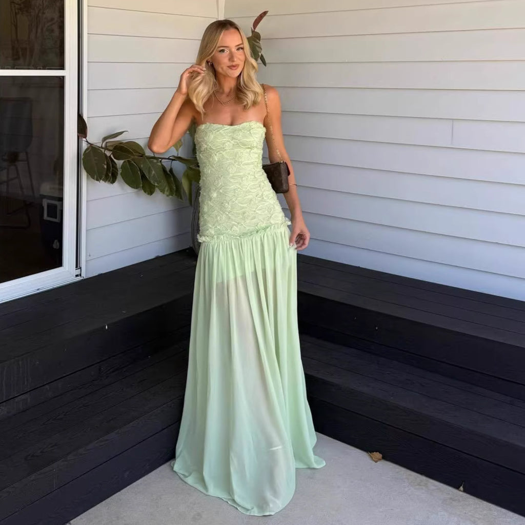 Robe Femme en Mousseline Florale Tridimensionnelle Élégante et Légère