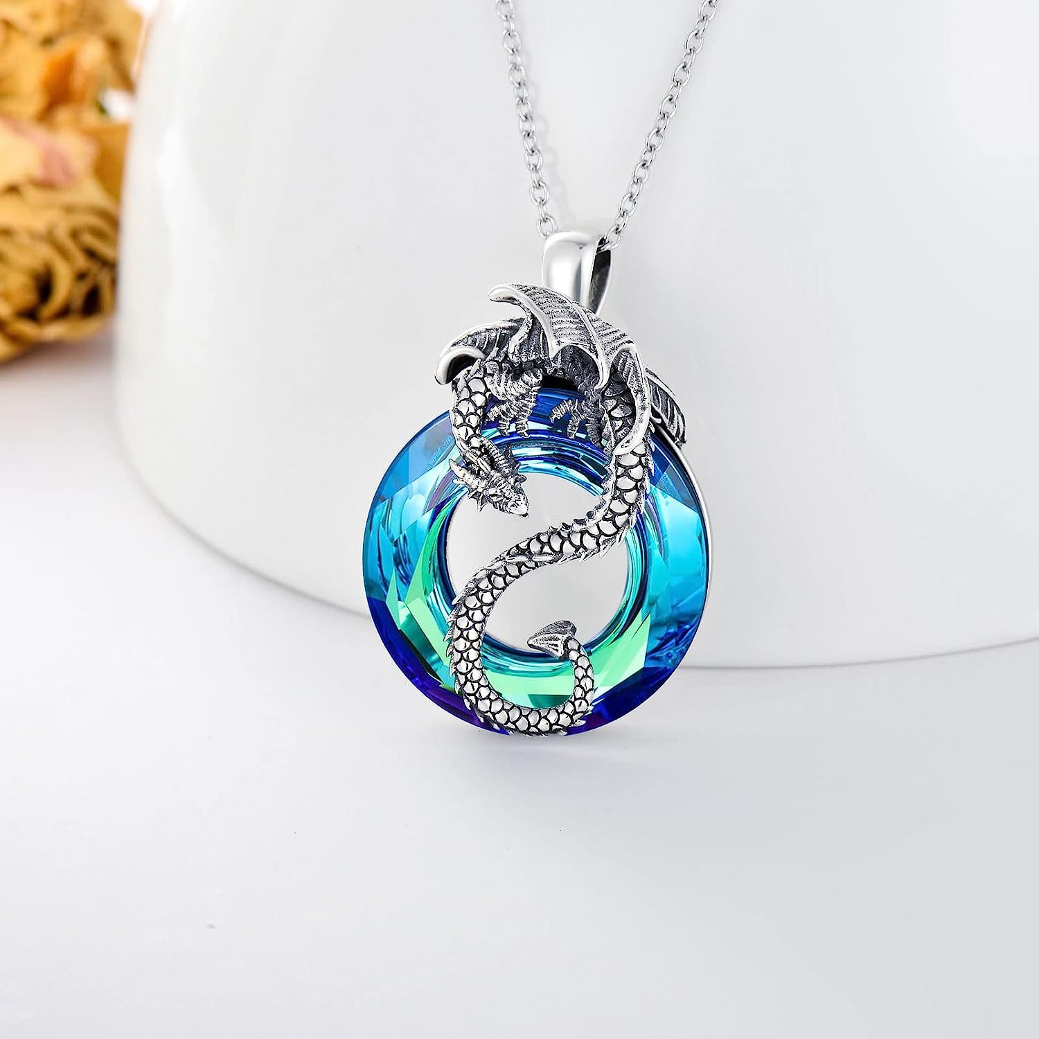 Ensemble Collier Anneau Cristal Creux Dragon Volant et Boucles d'Oreilles