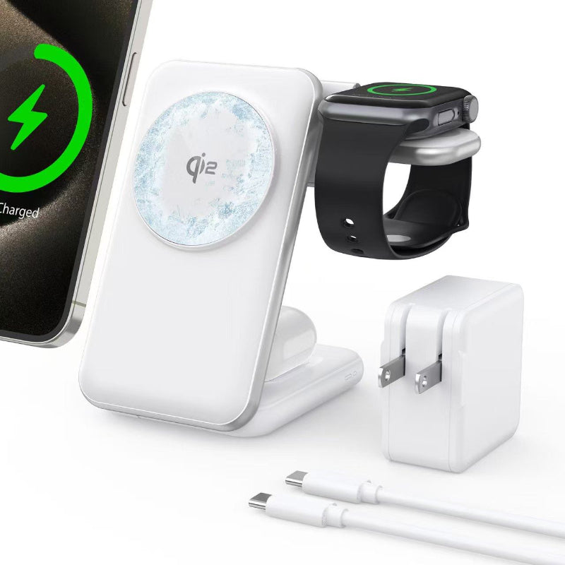 Chargeur Sans Fil 3-en-1 Pliable 25W pour Montres Connectées, Téléphones et Écouteurs
