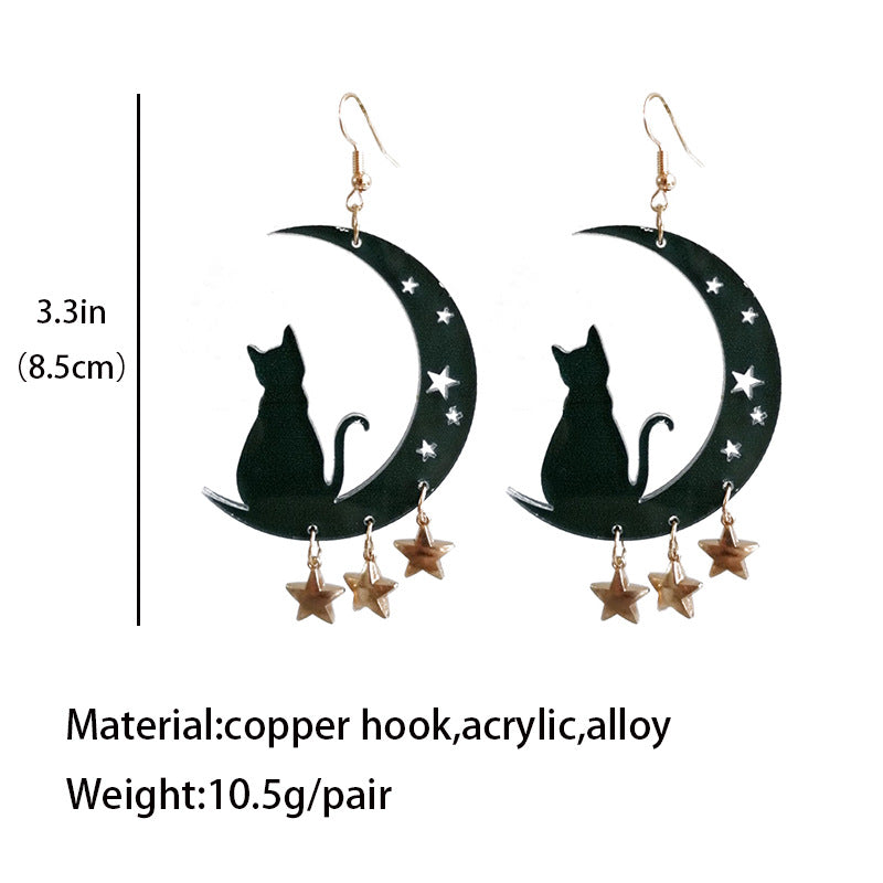 Boucles d'oreilles à pampille en acrylique Moon Cat pour femme