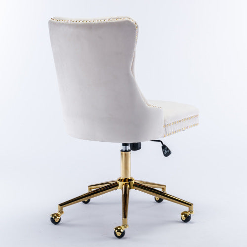 Fauteuil de bureau pour la maison en tissu velours capitonné à boutons, fauteuil de bureau réglable pivotant