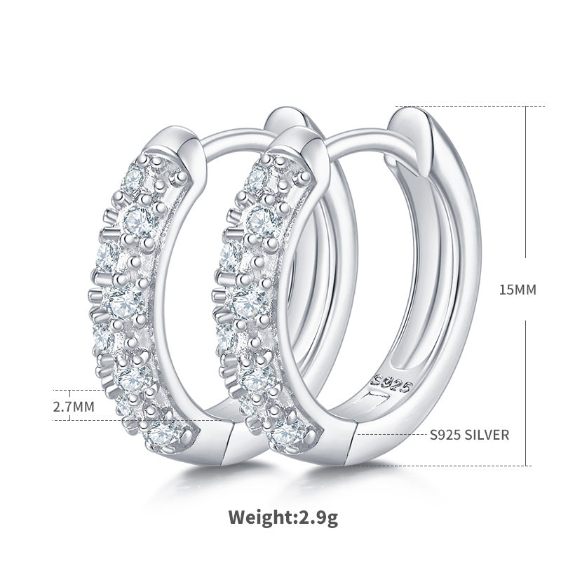 Boucles d’oreilles créoles moissanite 15mm argent sterling S925 2,9g, 16 pierres pavé, plaquées platine avec certificat GRA, coffret cadeau femme
