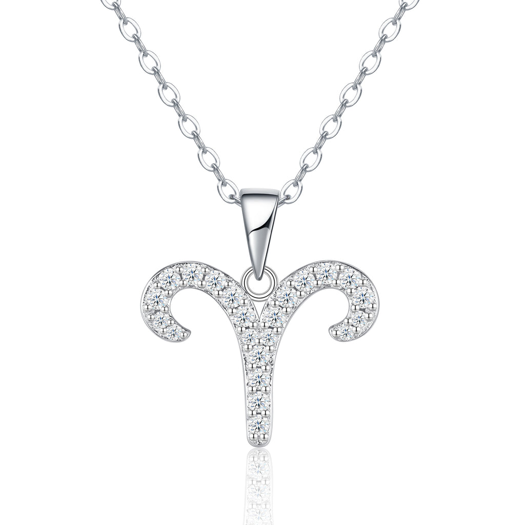 Collier Bélier en Argent 925 avec Moissanite D Couleur VVS1, Plaqué Platine, Bijou Astrologique avec Certificat GRA, Coffret Cadeau Parfait Femme