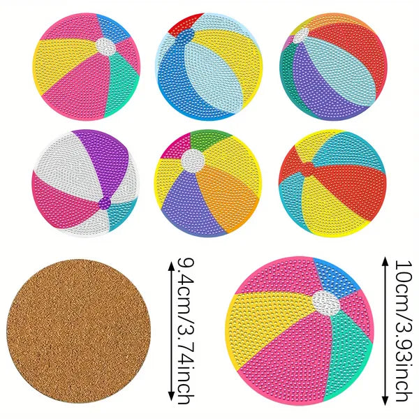 Kit de Sous-Verres en Peinture de Rhinestones avec 6 Ballons de Plage - Art de Peinture DIY pour l'Été