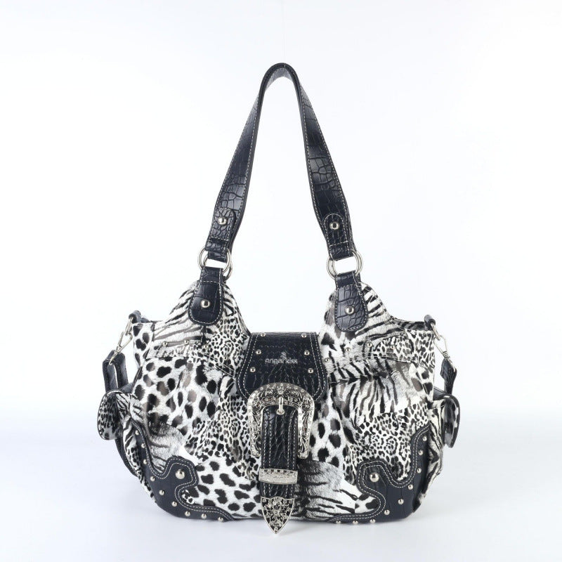 Sac bandoulière polyvalent et élégant au charme occidental chic, style léopard