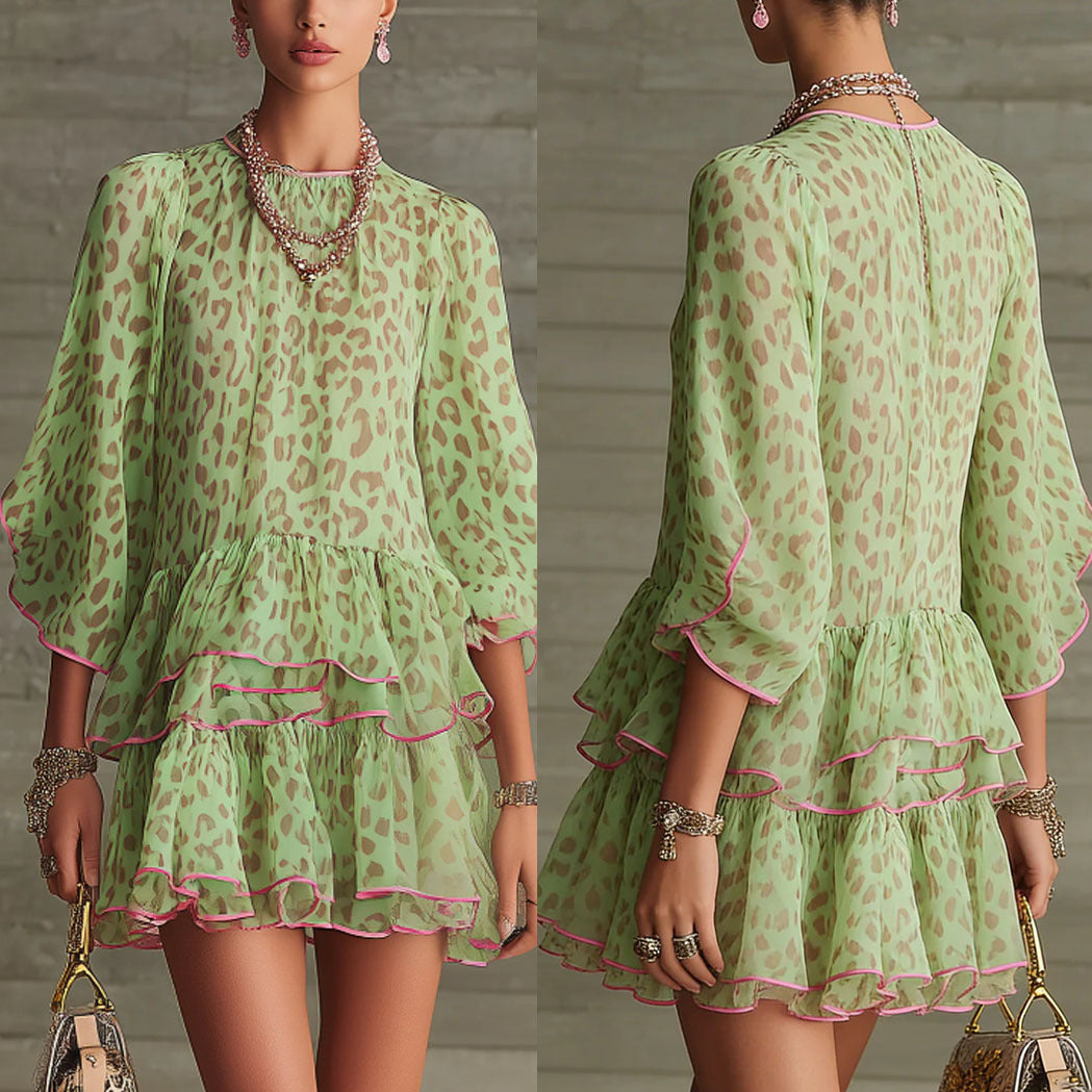 Robe de villégiature ample en chiffon imprimé motif léopard G568 tailles S-XL