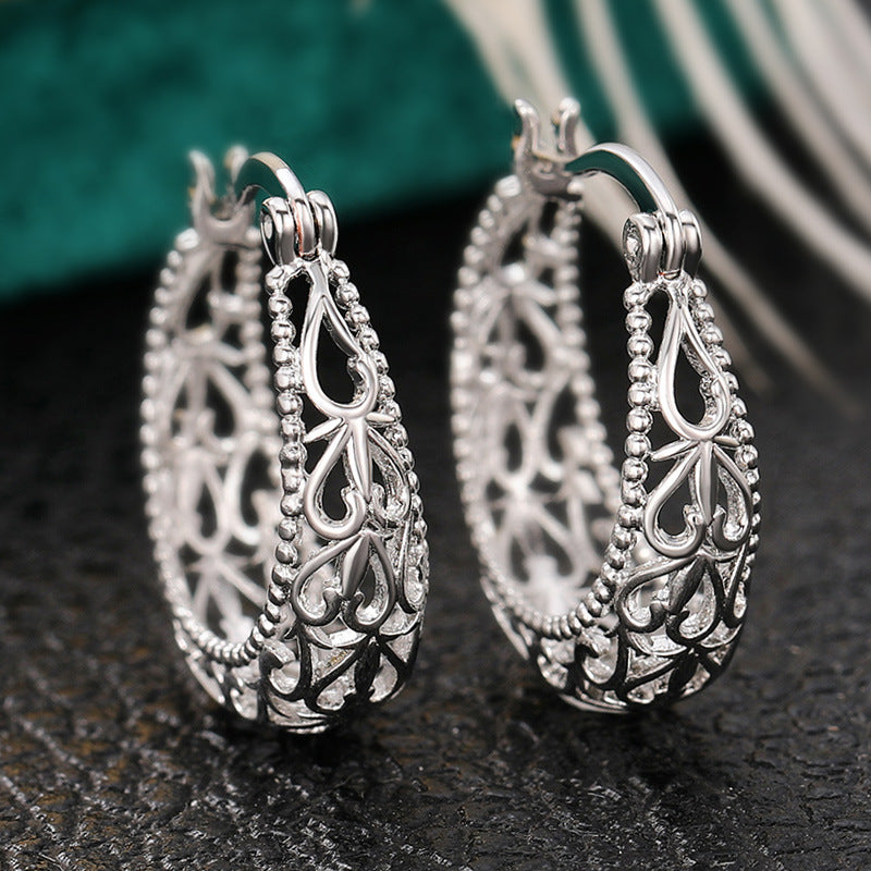 Boucles d'oreilles à motif creux vintage gravé, exagérées européennes et américaines