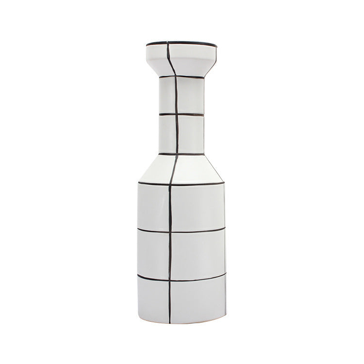 Vase en céramique blanche nordique moderne simple créatif avec motif rayé, ornement fait main pour décoration intérieure