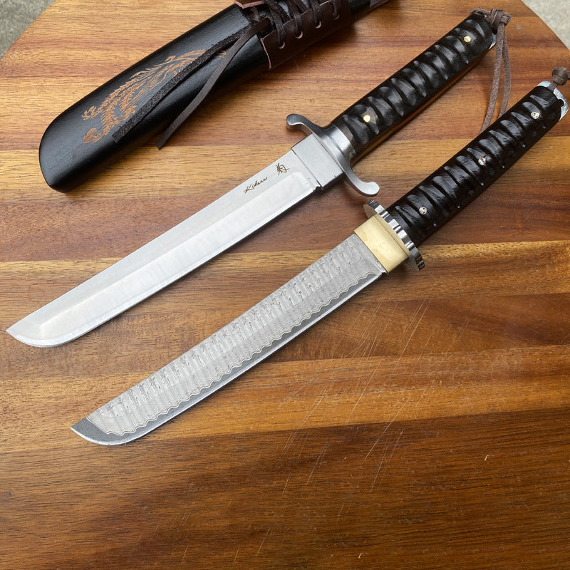 Couteau à gaine en bois de Damas intégré pour camping et escalade