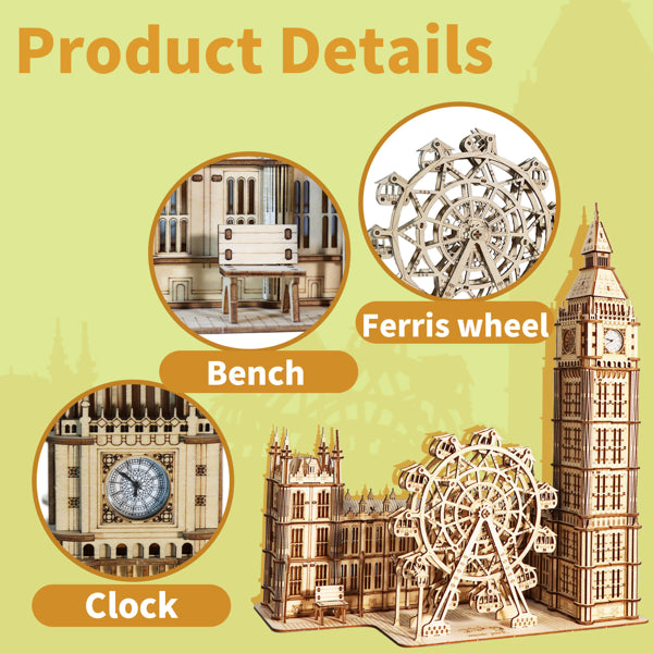 Puzzle 3D en bois Big Ben – Kits de modèle Horloge de bureau DIY, blocs de construction, cadeau créatif, décoration intérieure pour la famille, cadeau de Noël unique